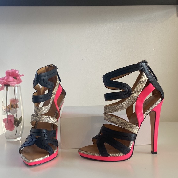L.A.M.B | Jen | Caged hot pink stiletto pumps | black & hot pink Y2K | 6.5 - Picture 4 of 14